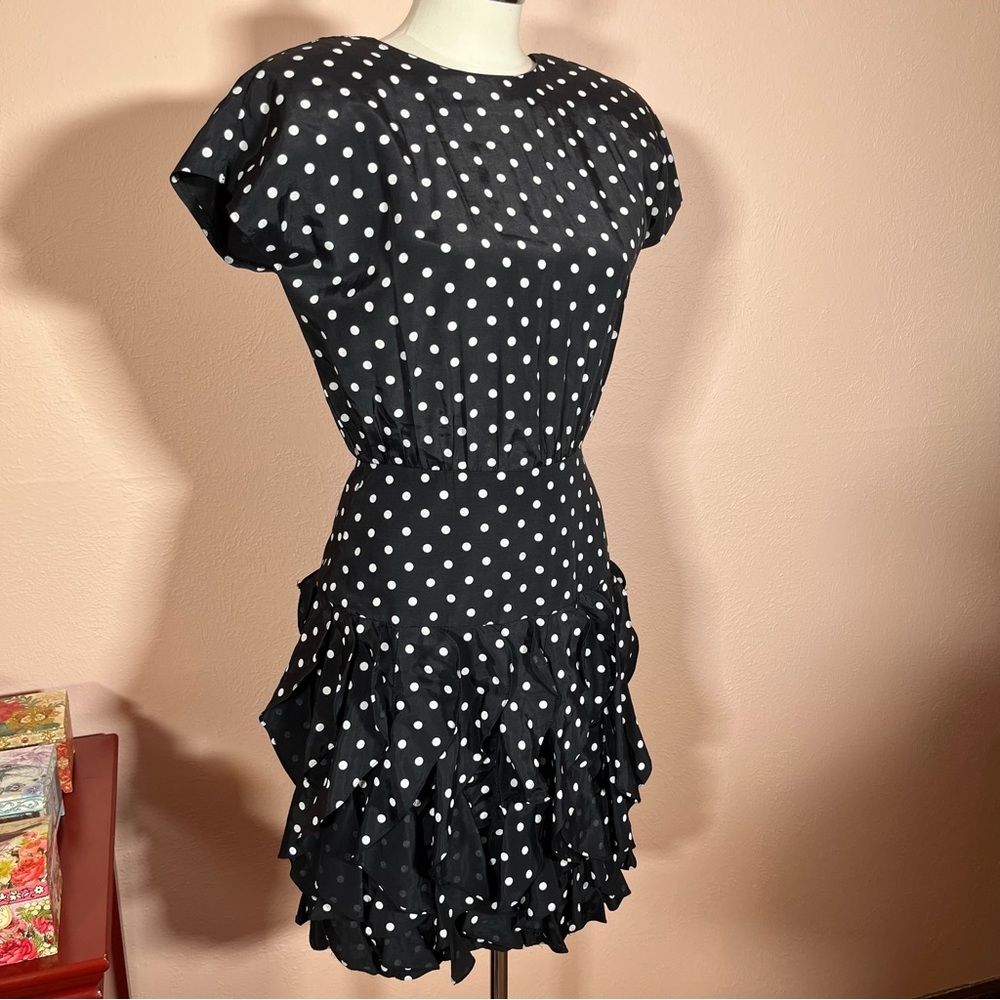 Vintage 80 90 Retro Art deco polka dot Low Back Ruffle prom Dress